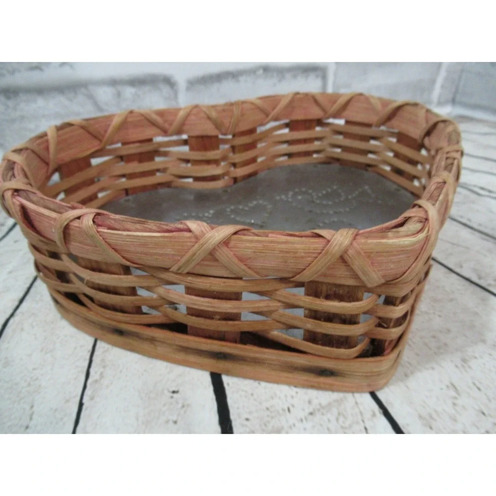 Splint Oak Heart Basket North Carolina Tin Punch birds hearts primitive vintage
